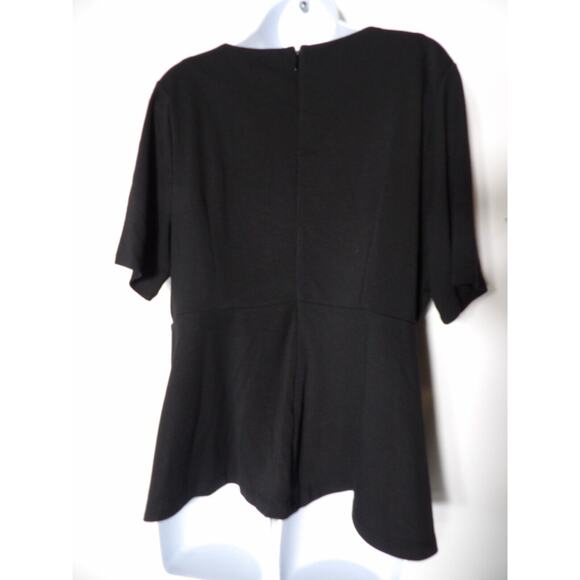 Eloquii Blouse Top 18 Black Scalloped Neck Short Sleeve Career Office Rayon NWT - Picture 6 of 12